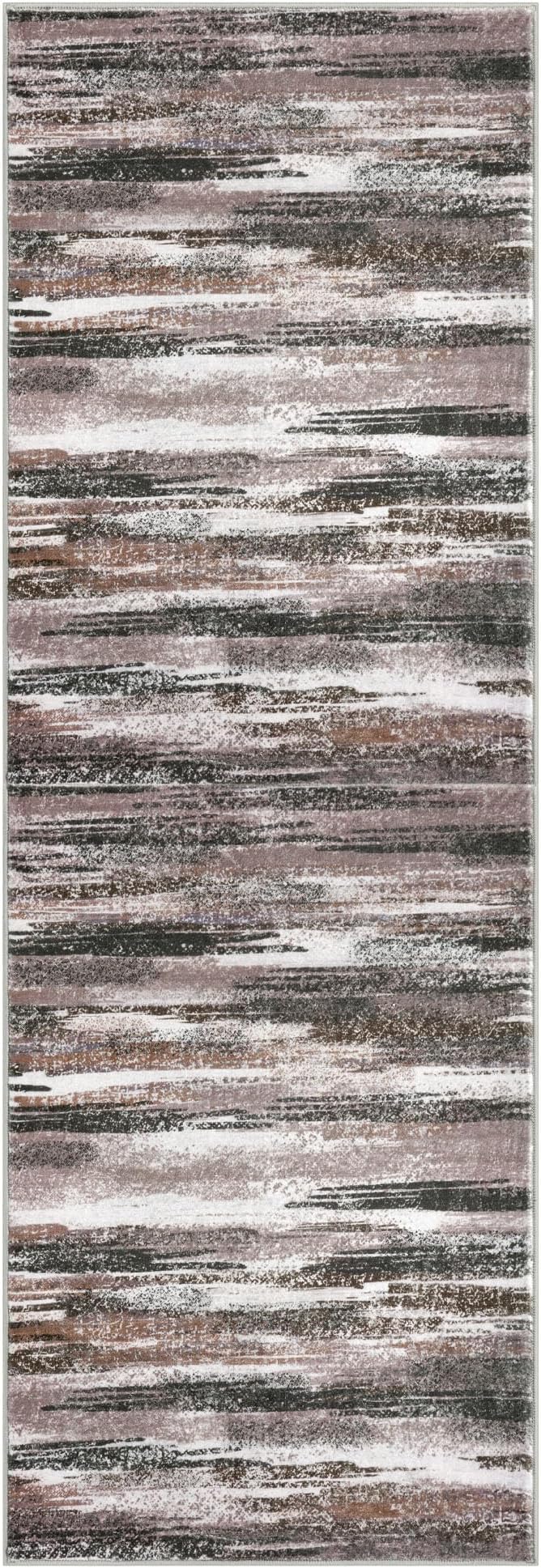 Modern Abstract Runner Rug 2x6, Dark Light Brown White Washable Kitchen Runner - Image 8