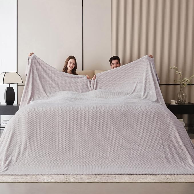 Oversized King Fleece Blanket 120x120 Inches, Seamless Soft Cozy 3D Jacquard - Image 2