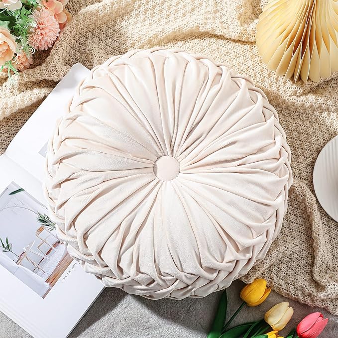 1 Pcs Round Throw Pillows Decorative Velvet Pleated Throw Pillows 15'' Diameter - Image 5
