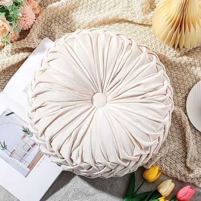 1 Pcs Round Throw Pillows Decorative Velvet Pleated Throw Pillows 15'' Diameter - Image 5