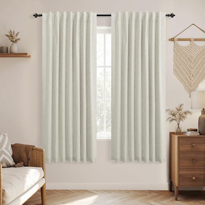 KOUFALL Oatmeal Beige Linen Blackout Curtains 63 Inch Length, Natural Color by KOUFALL
