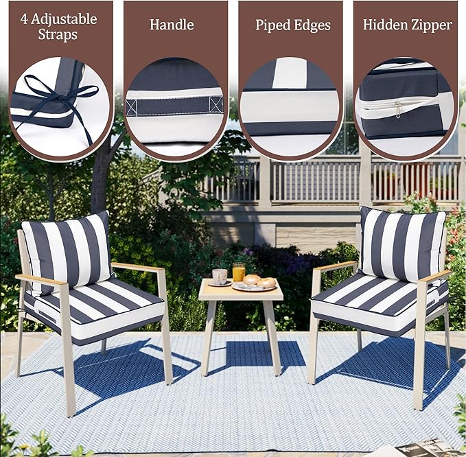 Waterproof Outdoor Chair Cushion Set of 3, Outdoor Cushions - Image 3