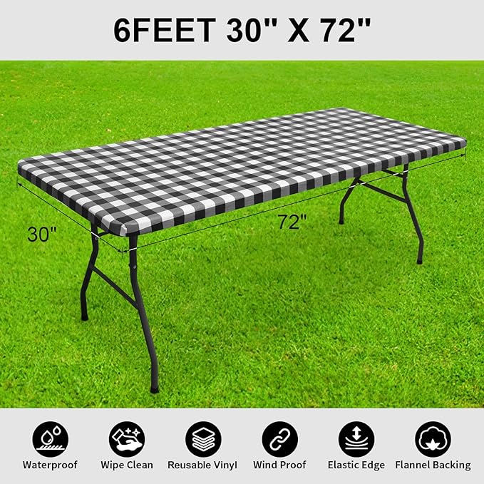 Smiry Rectangle Picnic Table Cloth, Elastic Waterproof Fitted Vinyl Tablecloths - Image 7