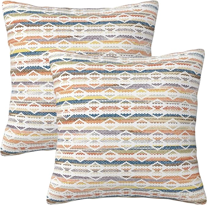 Colorful Boho Geometric Abstract Striped Throw Pillow Covers 18x18 Inch Set of by Unknown