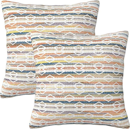 Colorful Boho Geometric Abstract Striped Throw Pillow Covers 18x18 Inch Set of by Unknown