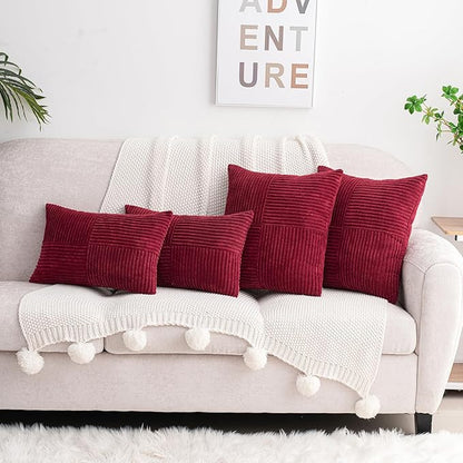 HWY 50 Burgundy Red Corduroy Patchwork Throw Pillow Covers 12x20 Inch Rectangle - Image 2