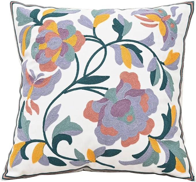 Embroidered Flower Pillow Cover Farmhouse Soft Pillowcase Aesthetic Design by AusingLLC