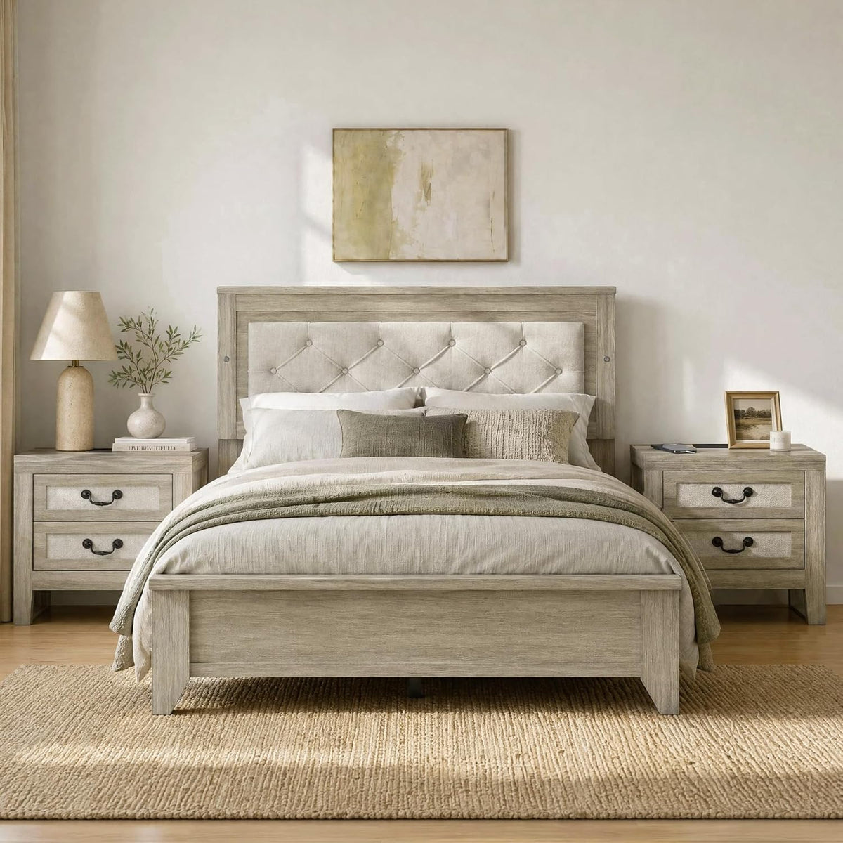 kislot upholstered led bed frame with nightstands set, main product view