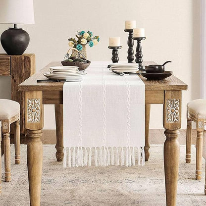 ZeeMart Farmhouse Braided Striped Table Runner, Rustic Ivory Table Runners 90 by ZEEMARTONLINE