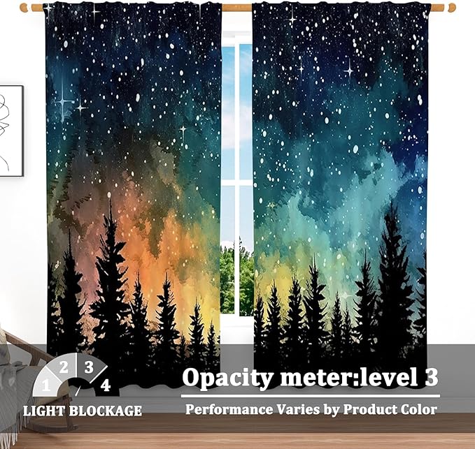 Renaiss 53 x 84 Inch Forest Starry Bedroom Curtains Light Filter Night Rustic - Image 3