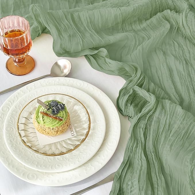 IVAPUPU 1 Pcs Cheesecloth Table Runner - 10ft Sage Green Boho Gauze Cheese - Image 2