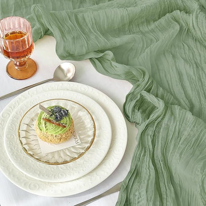 IVAPUPU 1 Pcs Cheesecloth Table Runner - 10ft Sage Green Boho Gauze Cheese - Image 2