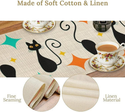 Mid Century Cat Table Runner, 13x90 Inch - Image 5