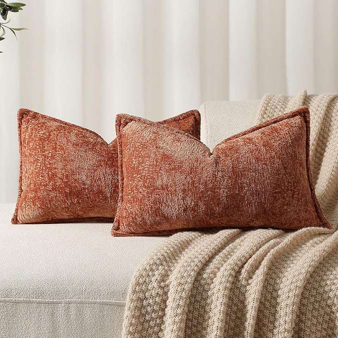 Pack of 2 Burnt Orange Fall Decorative Throw Pillow Covers 12x20 Cozy Soft by DEZENE