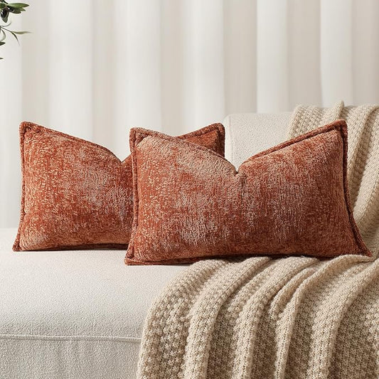 Pack of 2 Burnt Orange Fall Decorative Throw Pillow Covers 12x20 Cozy Soft by DEZENE