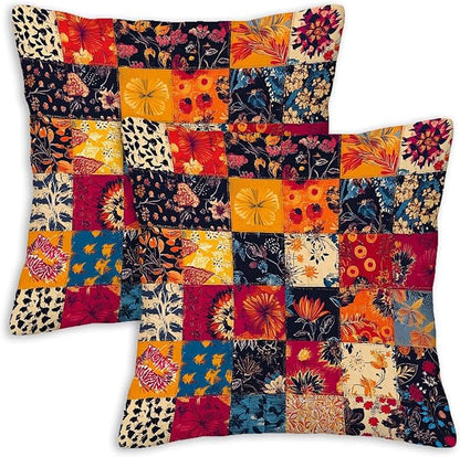Printed Patchwork Inspired Throw Pillow Covers 18x18 Set of 2 | Floral Quilt by Unknown