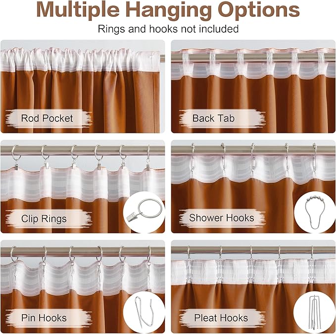 DUALIFE Brown Orange Blackout Curtains Living Room 96 Inches 2 Panels - Image 3