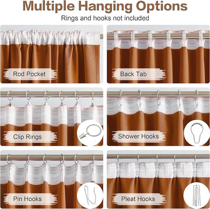DUALIFE Brown Orange Blackout Curtains Living Room 96 Inches 2 Panels - Image 3