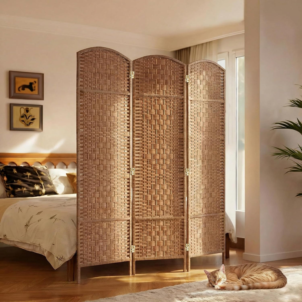 homcom room divider 3-panel, 6ft-tall folding privacy screen, front angle view