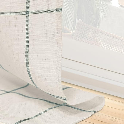 DriftAway Kitchen Curtains Striped Tier Linen Short Curtains Windowpane Plaid - Image 8