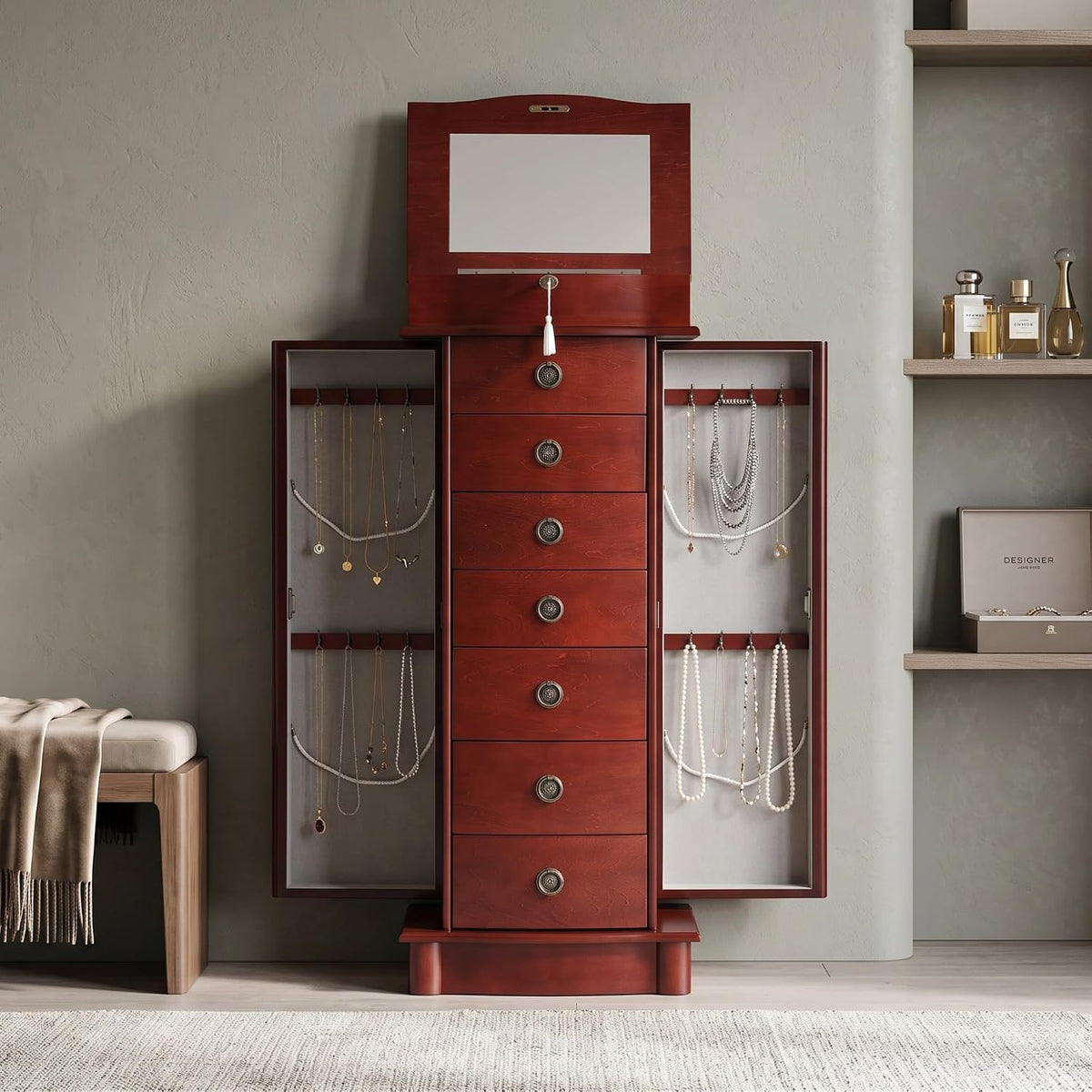 hives and honey noel standing jewelry armoire cabinet, close-up detail