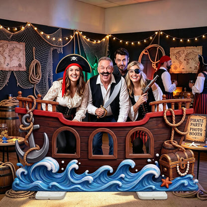 Qunclay Pirate Party Decoration Cardboard Cutout Stand Up Life Size, 4.4ft Pirate Ship Wheel Photo Backdrop Booth Prop for Nautical Birthday Party Favor Halloween Decor Supplies