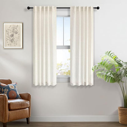 Natural Linen Curtains for Small Windows 38 Inch Wide 2 Panels Set Back Tab - Image 6