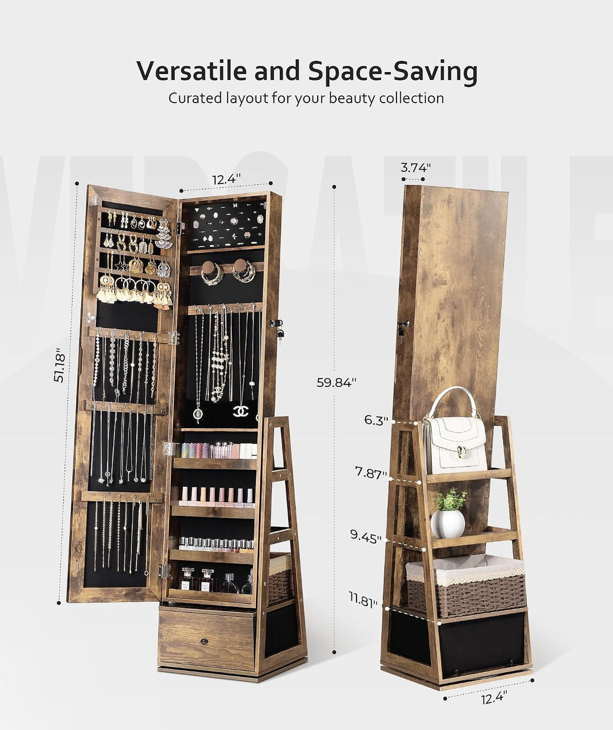 nicetree 360° swivel jewelry cabinet, full length mirror, package contents