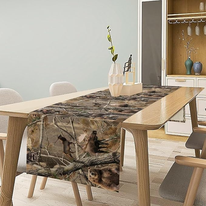 Forest Camouflage Table Runner, Camo Rustic Wildlife Animal Hunting Deer Elk - Image 3