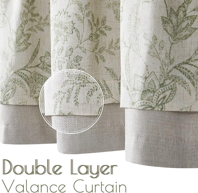 jinchan Linen Valance Curtain Farmhouse Floral Printed Small Window Curtain - Image 5
