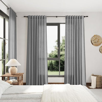 Dark Gery Linen Extra Long Curtain 108 Inches Long 2 Panels Set Back Tab Drapes - Image 7