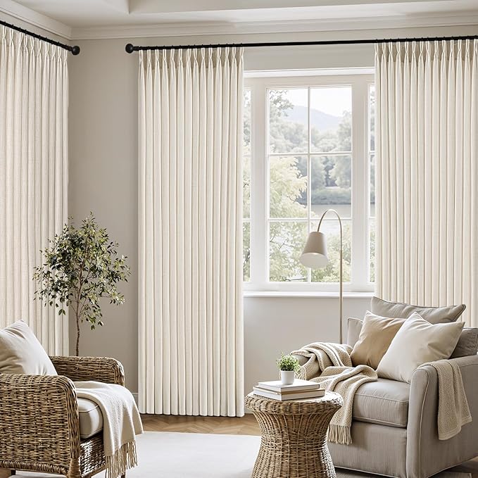 MIULEE Pinch Pleated Thick Linen Curtains 94 Inches 4 Panels Set Ivory Cream - Image 5