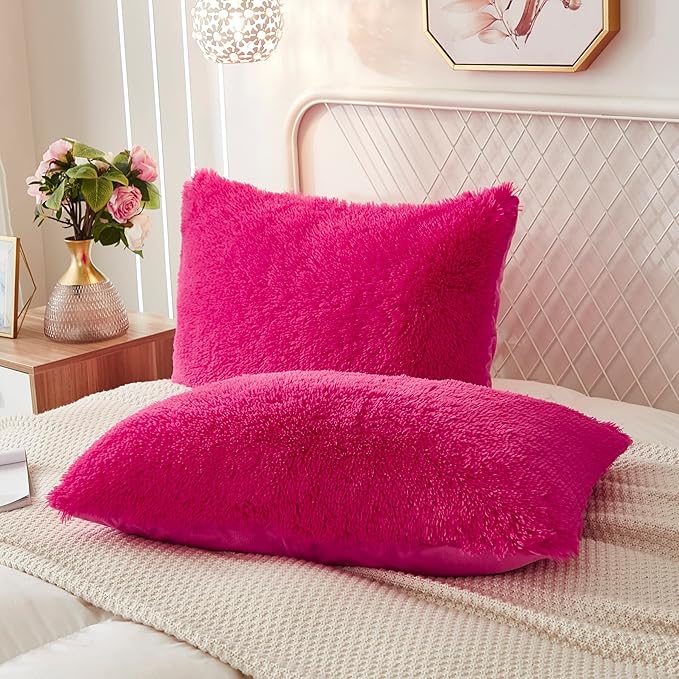 Uhamho Set of 2 Standard Pillowcases Faux Fur Throw Pillow Covers Queen Size by Uhamho