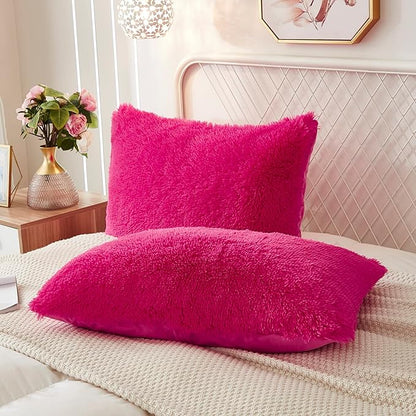 Uhamho Set of 2 Standard Pillowcases Faux Fur Throw Pillow Covers Queen Size by Uhamho