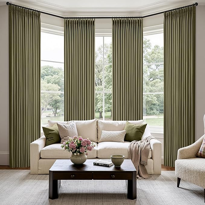 MIULEE Pinch Pleated Thick Linen Curtains 96 Inch 4 Panels Set Back Tab Memory - Image 2