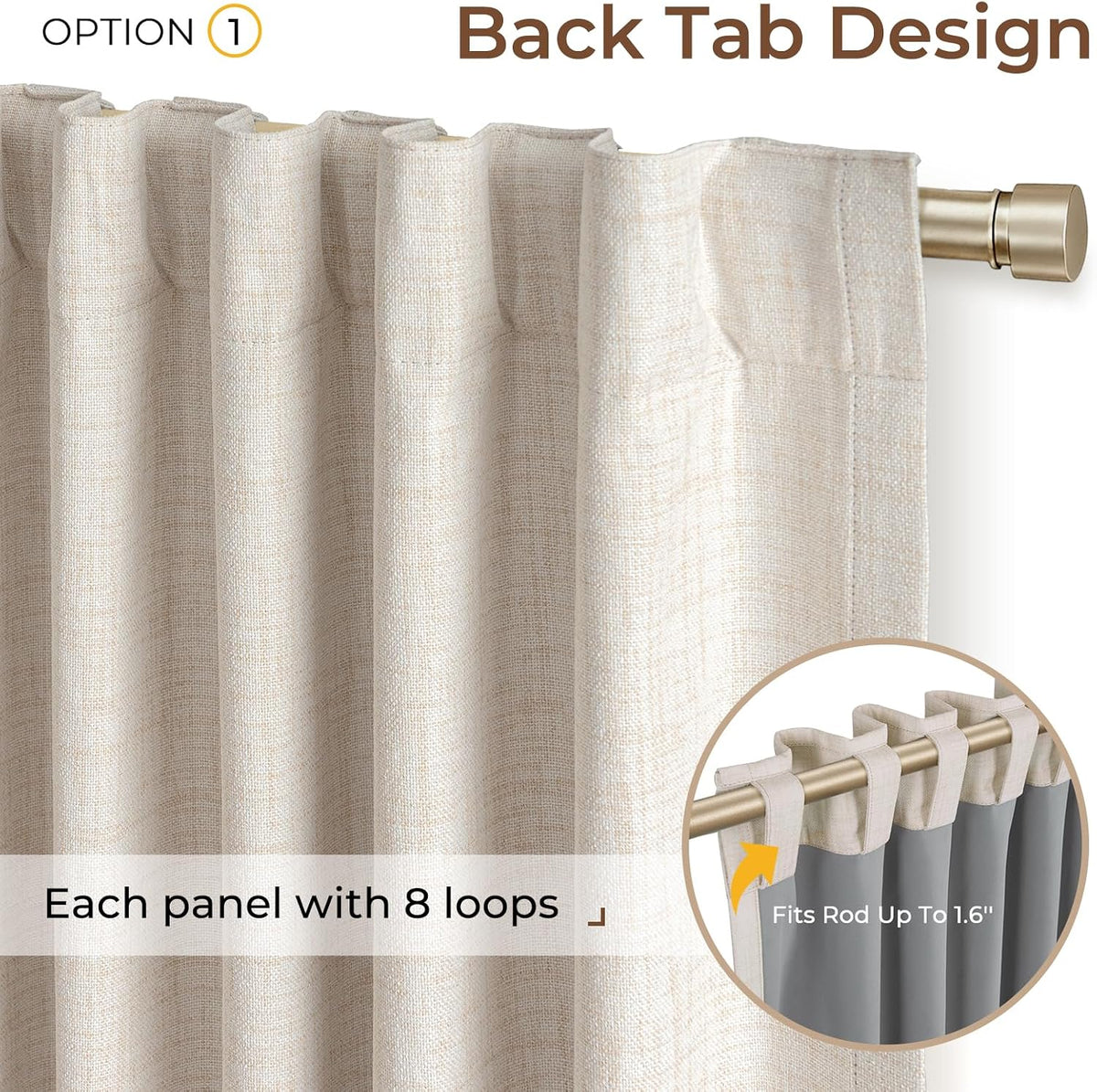 inovaday 100% blackout linen curtains for bedroom 50x84, close-up detail