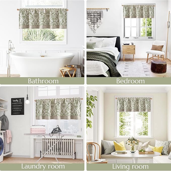 jinchan Linen Valance Curtain for Kitchen Vintage Damask Floral Blackout - Image 7