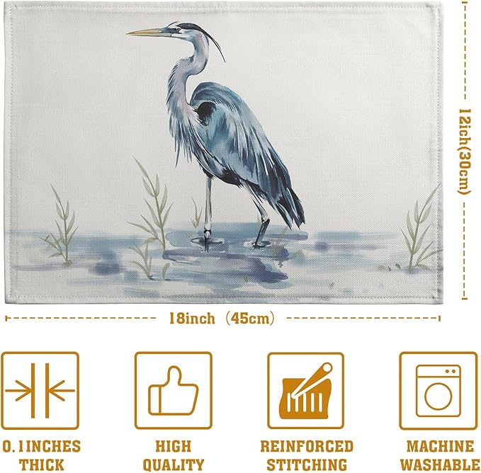 Coastal Placemats Set of 4 Summer Ocean Heron Place Mats 12x18 Inch Nautical - Image 4