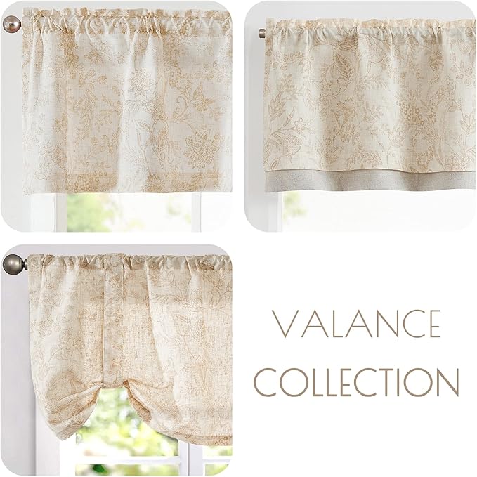 jinchan Linen Valance Curtain Farmhouse Floral Printed Small Window Curtain - Image 8