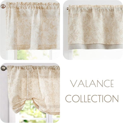 jinchan Linen Valance Curtain Farmhouse Floral Printed Small Window Curtain - Image 8