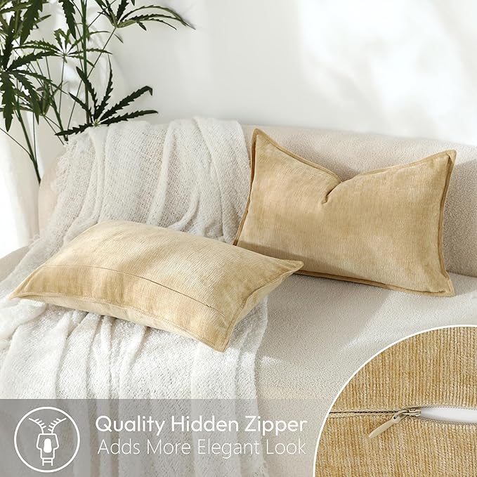 Stellhome Lumbar Chenille Throw Pillow Covers Set of 2 Super Soft Textured - Image 4