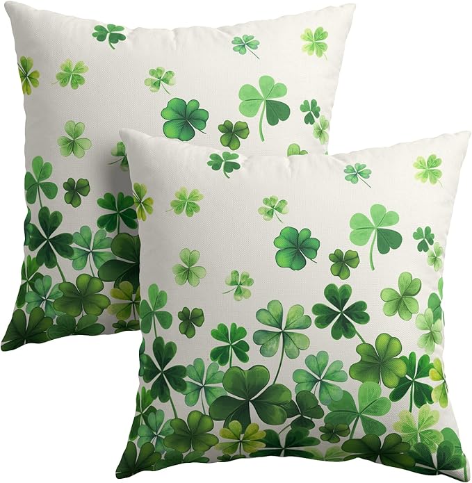 Lucky Clover Shamrocks Throw Pillow Covers St. Patrick's Day Pillowcase by Granbey