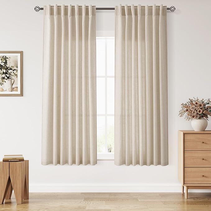 Nanspring Living Room Curtains 63 Inch Length Linen Birch Beige Luxury Light by Nanspring
