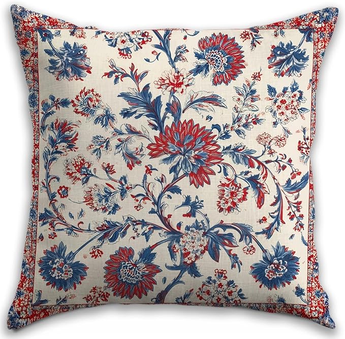 Bohemian Pillow Covers | Vintage Floral & Carpet Design | Double Sided Blue by RBAFAO