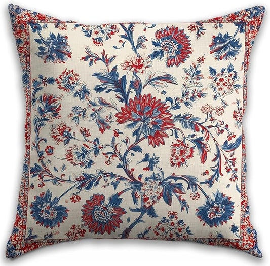 Bohemian Pillow Covers | Vintage Floral & Carpet Design | Double Sided Blue by RBAFAO