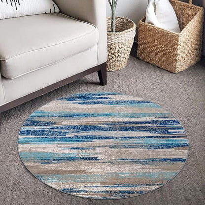 Modern Abstract Round Rug 3Ft, Circular Entryway Rugs Thin Print Faux Wool - Image 2