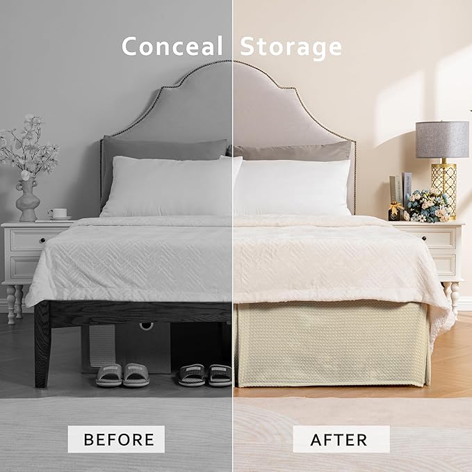 MIYE Pleated Waffle Weave Bed Skirt, Tailored Dust Ruffle 14 Inch Drop Easy Fit - Image 4