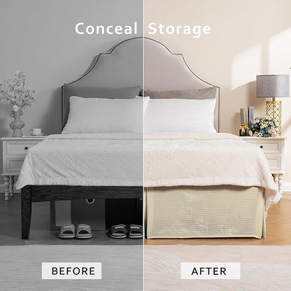 MIYE Pleated Waffle Weave Bed Skirt, Tailored Dust Ruffle 14 Inch Drop Easy Fit - Image 4