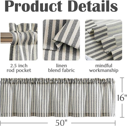 jinchan Valance Curtain Linen Textured Striped Window Curtain - Image 7
