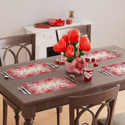 XCHI Wild Flowers Love Hearts Valentine’s Day Placemats Set of 4 Table Mats - Image 4